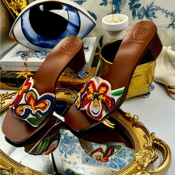 🆕 TORY BURCH 🧿 NWOT Bianca Floral Bead Embellished Slide Sandal - Ivory Multi - Picture 16 of 16